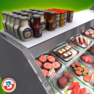 3D Model of Typical grocery store retail meat counter. - 3D Render 4